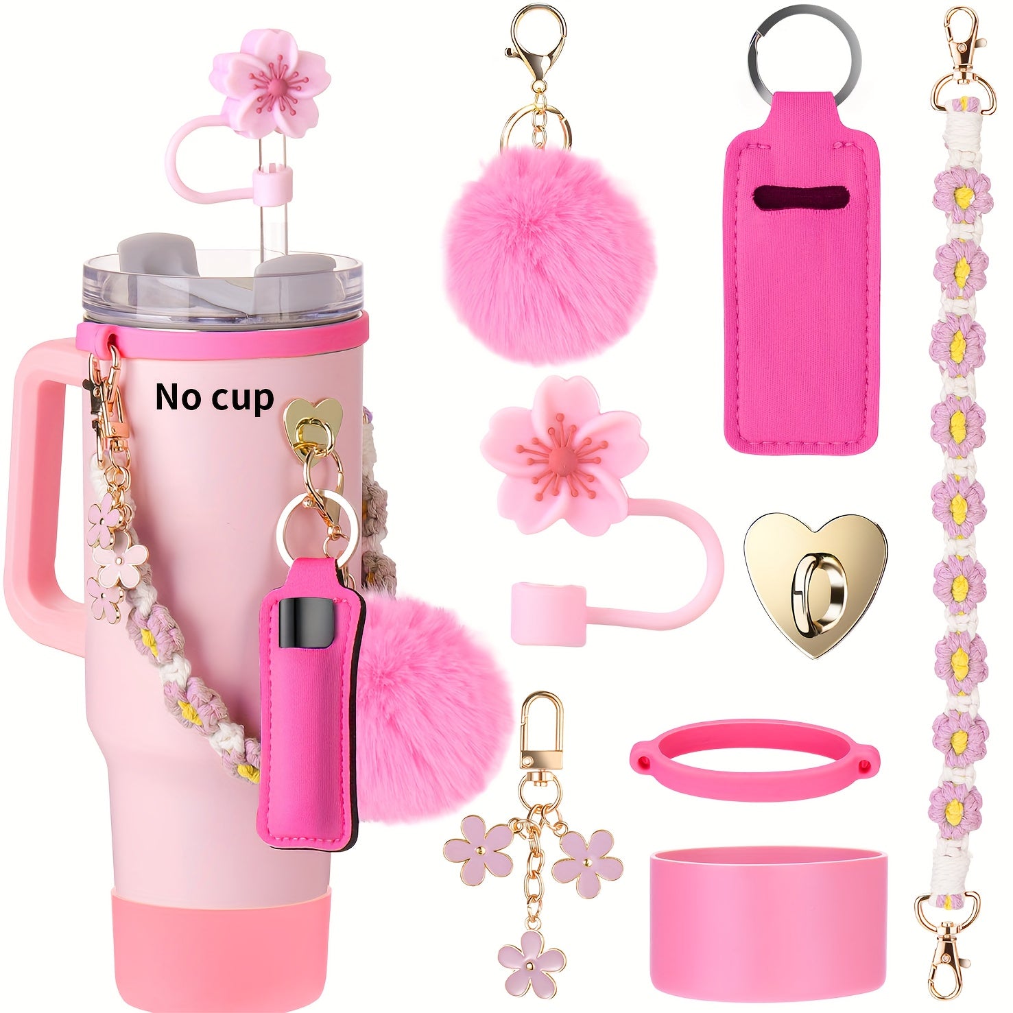 Guulone 8PCS Water Bottle Accessory Kit: Silicone Handle Strap, Protective Sleeve, Straw Cover, Lipstick Pouch, Cup Charms - Fits 30oz/40oz Insulated Tumblers